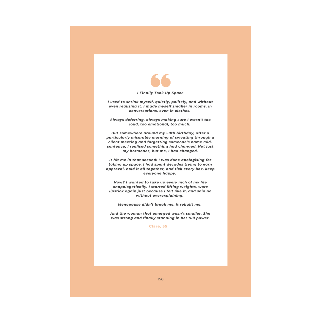 Menopausal AF book woman talking about her experience in menopause and her menopause symptoms