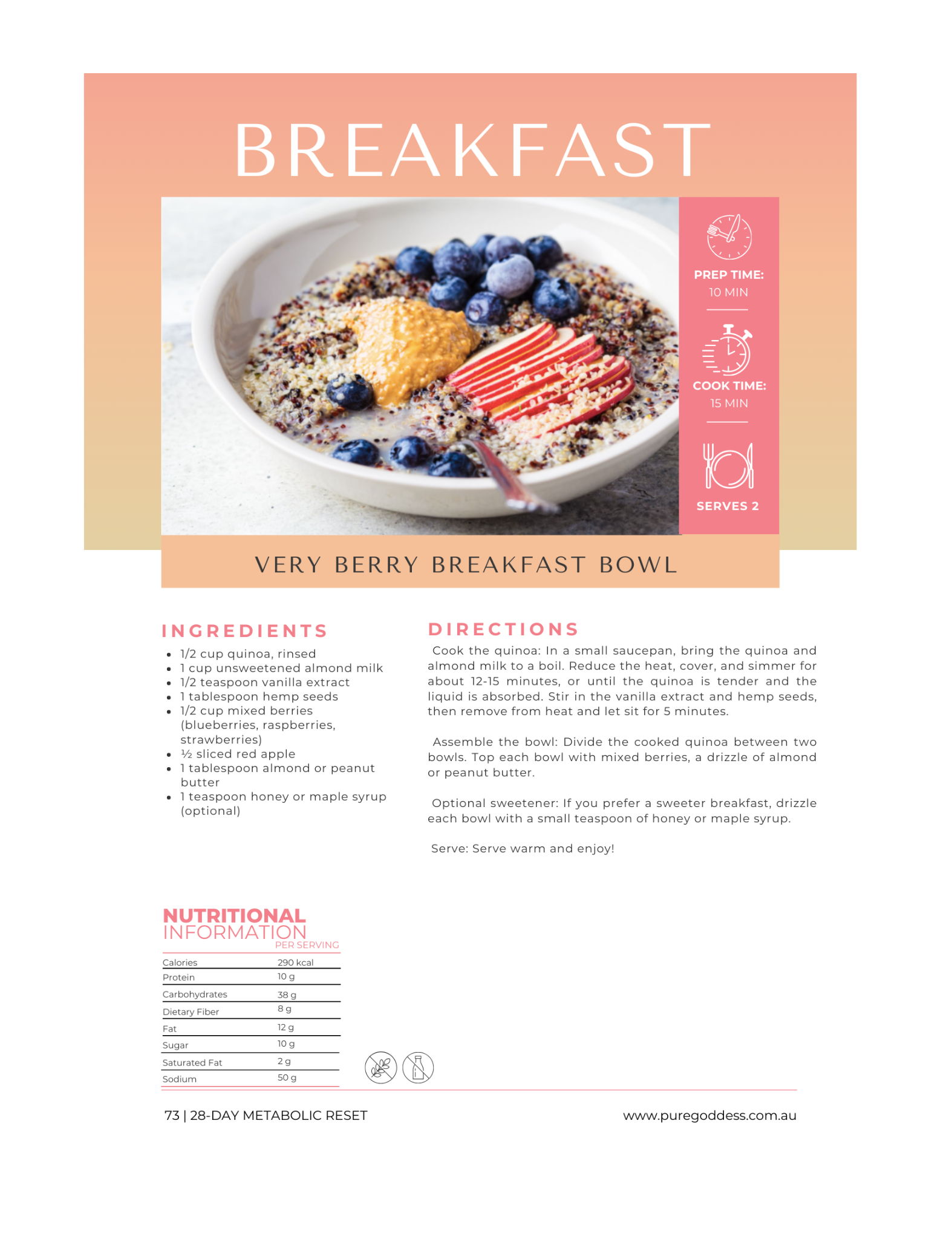 recipe from the 28 day metabolic reset diet program berry breakfast bowl