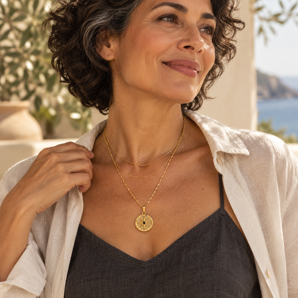 Aurelia Gold Compass Pendant Necklace