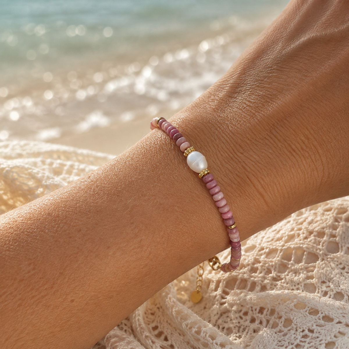 Pink Rhodonite Freshwater Pearl & Natural Stone Bracelet