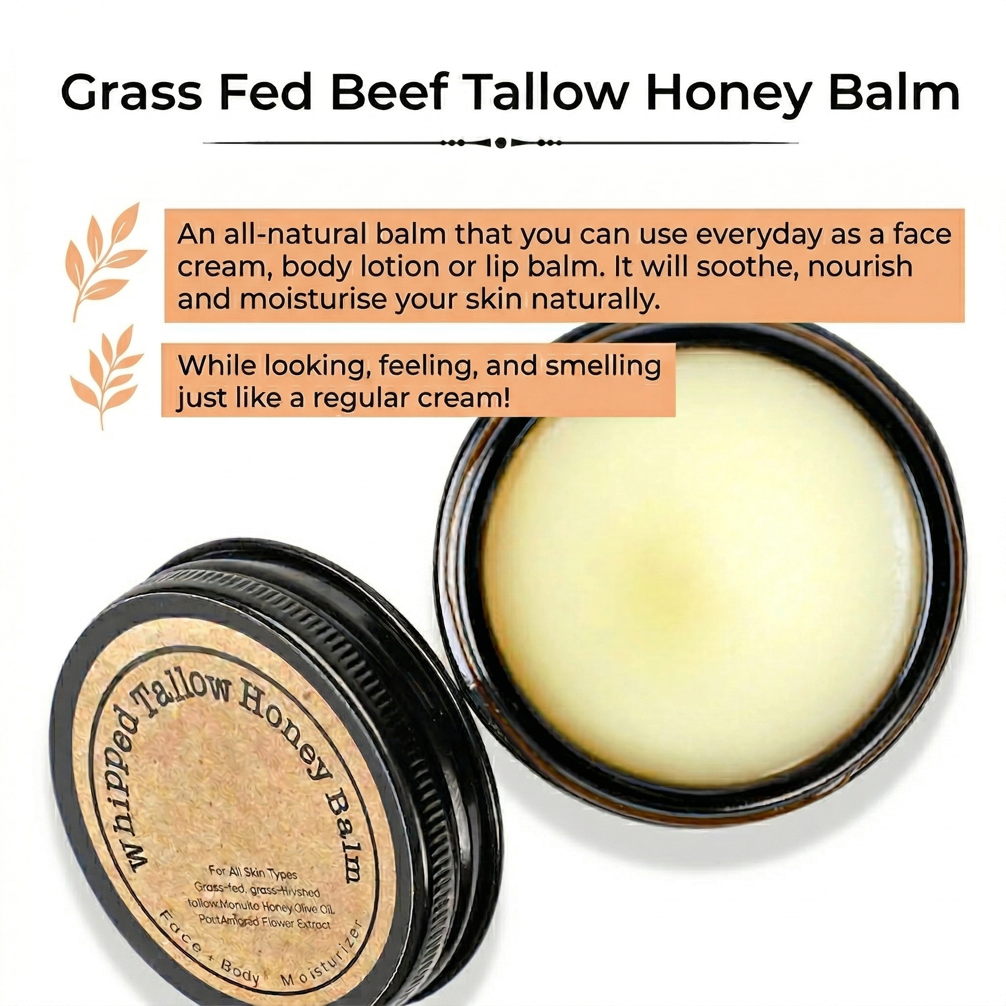 Whipped Tallow Honey Balm for Deep Hydration & Skin Repair