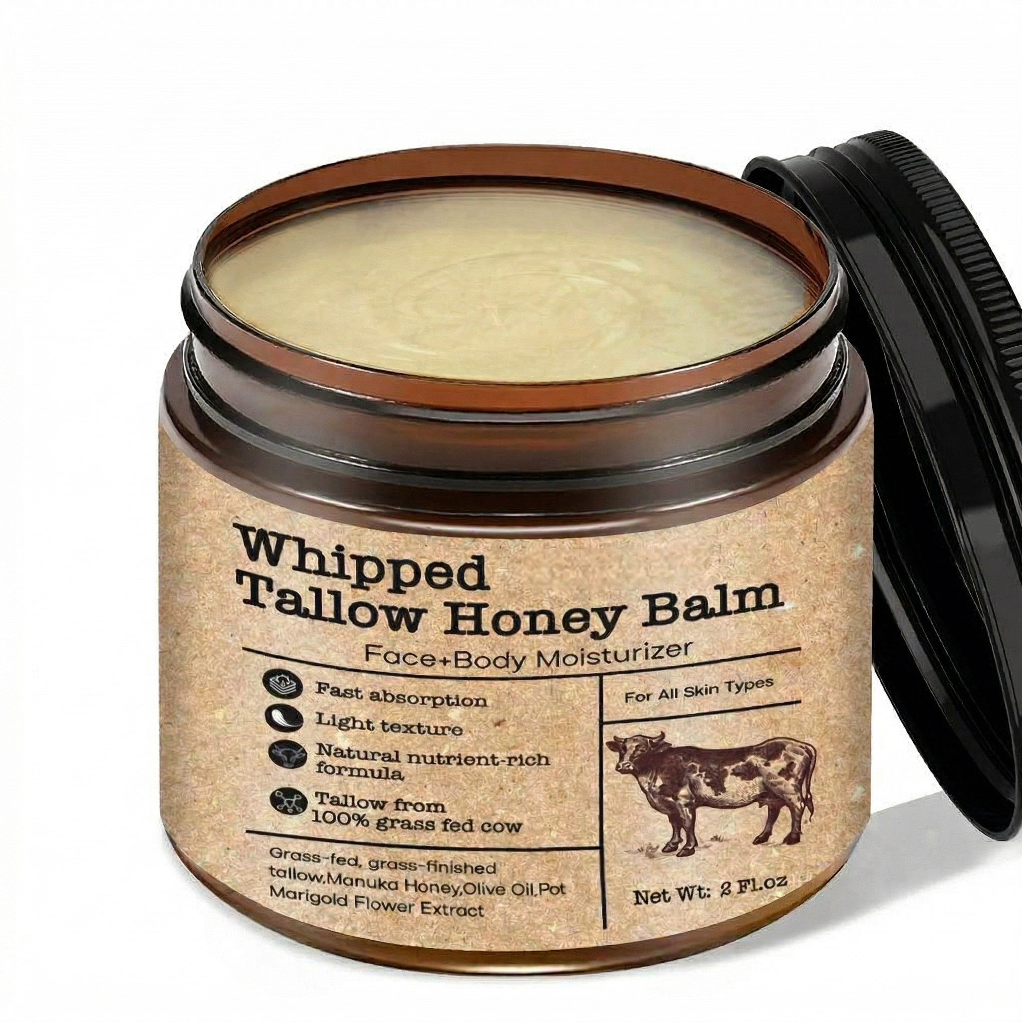 Whipped Tallow Honey Balm for Deep Hydration & Skin Repair